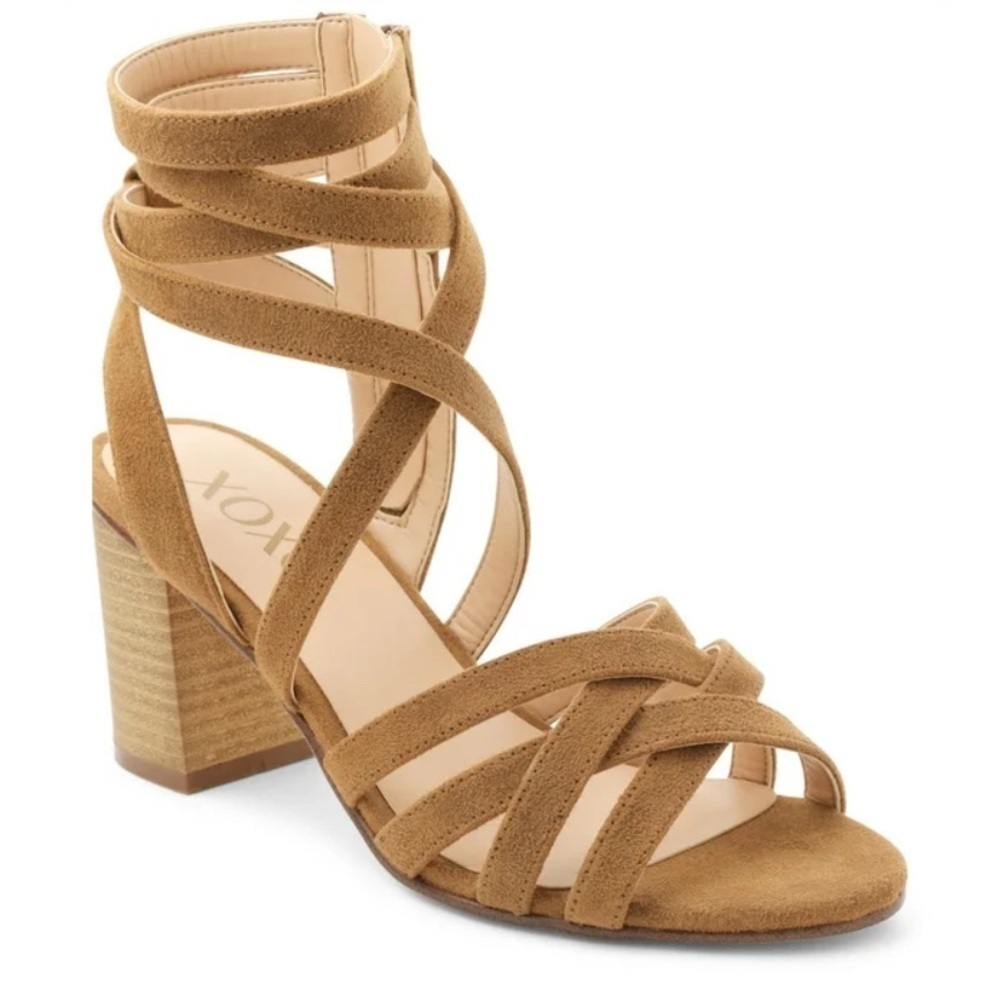 XOXO heeled strappy sandal, sz. 7.5, color is bone, 2.5" block heel.​​​ - Picture 2 of 8